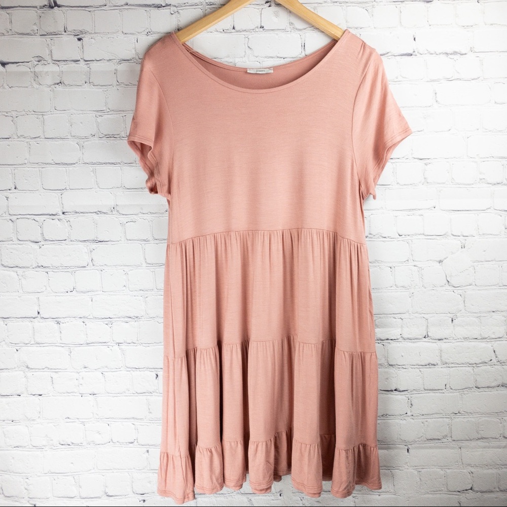 PEACH RUFFLE SHORT SLEEVE TUNIC MEDIUM